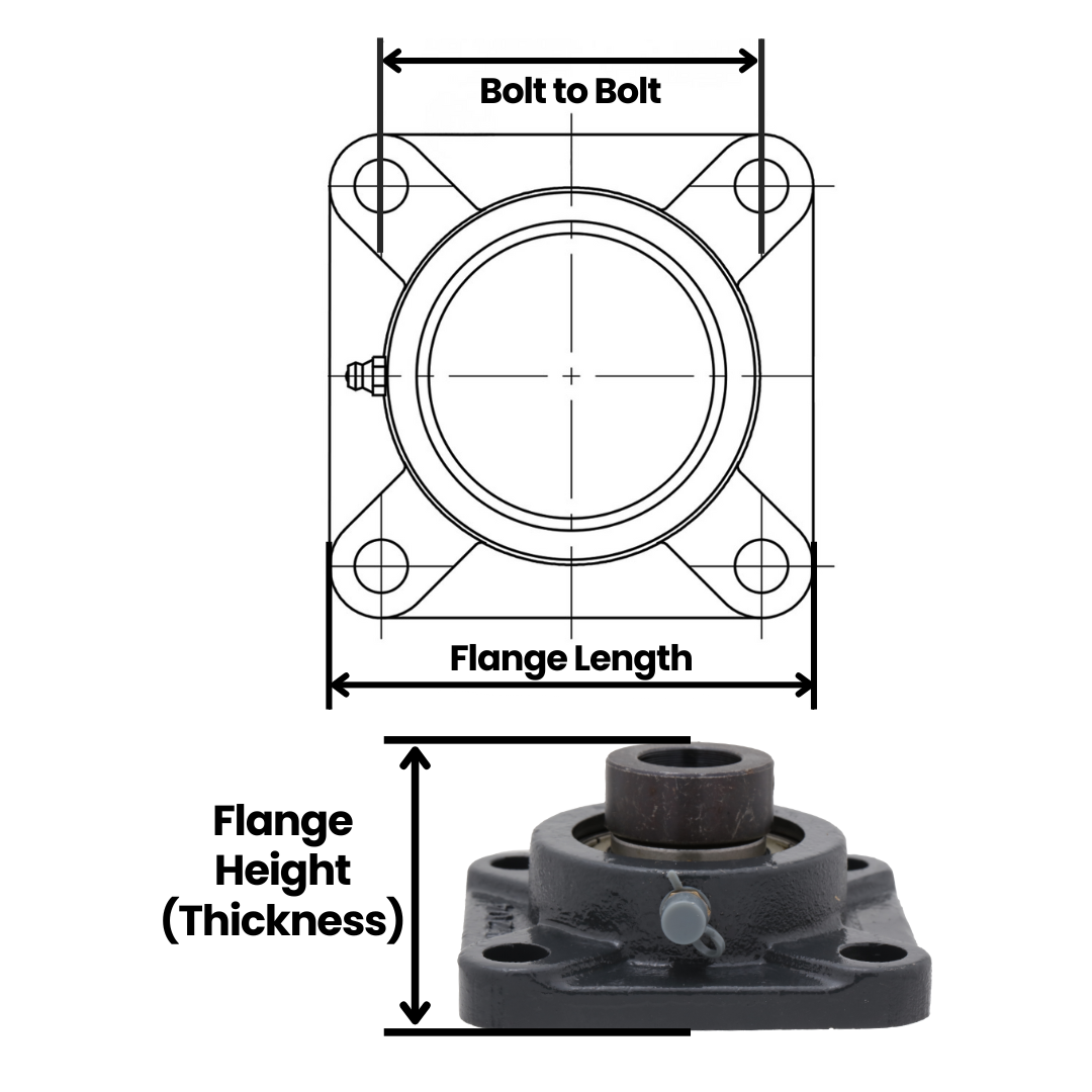 UCF215-48, 4-Bolt Flange Mounted Ball Bearing, 3.0" Bore (ID), Insert Bearing: UC215-48, Housing: F204