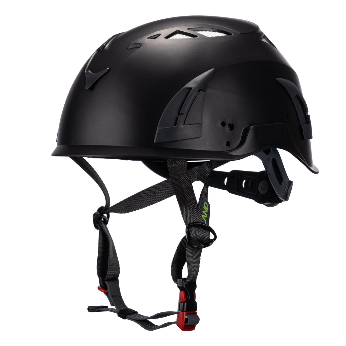Front view of black ClimbPro Climbing helmet EN 12492 & EN 397 certified. Ideal for climbing and high-movement activities.