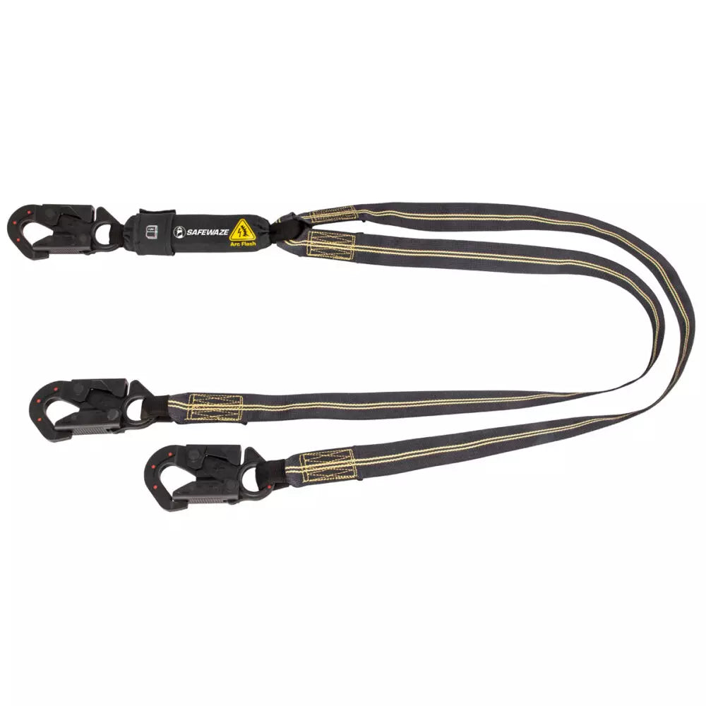 Arc Flash 6' Energy Absorbing Lanyard: Aramid, Dual Leg, Dielectric Snap Hooks