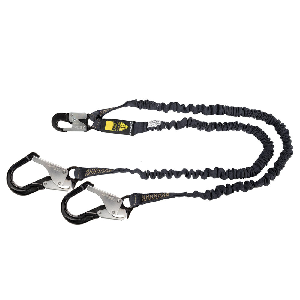 Arc Flash 6' Internal Energy Absorbing Lanyard: Aramid, Dual Leg, Alu Rebar Hooks