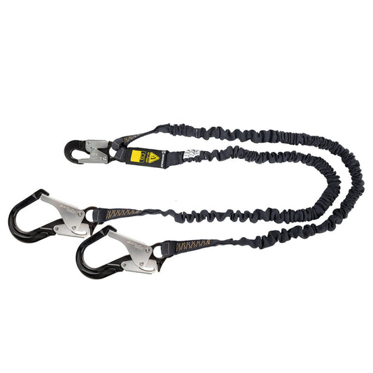 Arc Flash 6' Internal Energy Absorbing Lanyard: Aramid, Dual Leg, Alu Rebar Hooks