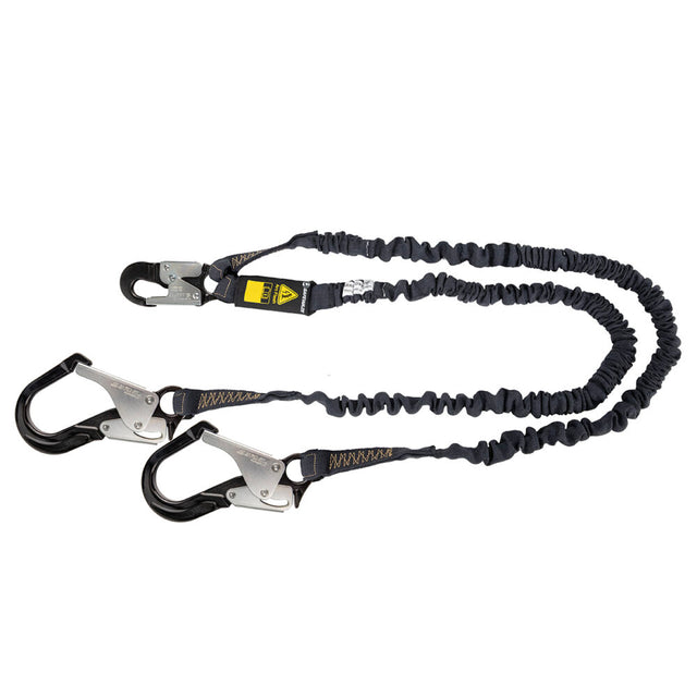 Arc Flash 6' Internal Energy Absorbing Lanyard: Aramid, Dual Leg, Alu Rebar Hooks
