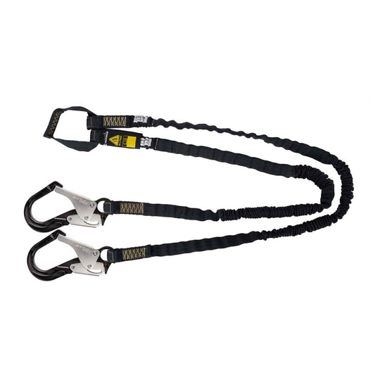 Arc Flash 6' Internal Energy Absorbing Lanyard: Aramid, Dual Leg, Soft Loop, Alu Rebar Hook