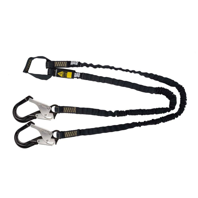 Arc Flash 6' Internal Energy Absorbing Lanyard: Aramid, Dual Leg, Soft Loop, Alu Rebar Hook