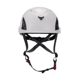 Front View of white ClimbPro Climbing helmet EN 12492 & EN 397 certified. Ideal for climbing and high-movement activities.