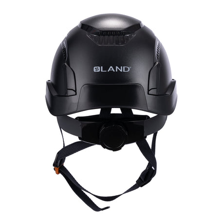 Back View of Type 1 ANSI/SEA Z89.1-2014, OSHA certified EcoPro Safety Helmet Black Color for Arborist, Industrial & Fall Protection. 