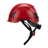 Left Side View of Type 1 ANSI/SEA Z89.1-2014, OSHA certified EcoPro Safety Helmet Red Color for Arborist, Industrial & Fall Protection. 