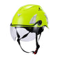 Front View of Green AeroPro ANSI/ISEA Z89.1-2014 Type 1 Class C Safety Helmet with Clear Visor used for Construction, Rescue & Arborist. 