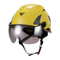 Yellow AeroPro Safety Helmets on white background with Smoke Visor Kit . ANSI/ISEA Z89.1-2014 Type 1 Class C Safety Helmets with Smoke Visor used for Construction, Rescue & Arborist. 