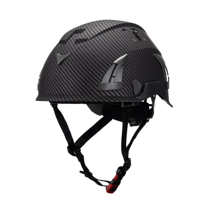 Front View of Carbon AeroPro ANSI/ISEA Z89.1-2014 Type 1 Class C Safety Helmet with Clear Visor used for Construction, Rescue & Arborist. 