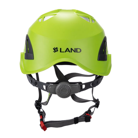 Back side view of green ClimbPro Climbing helmet EN 12492 & EN 397 certified. Ideal for climbing and high-movement activities.