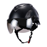Black AeroPro Safety Helmets on white background with Smoke Visor Kit . ANSI/ISEA Z89.1-2014 Type 1 Class C Safety Helmets with Smoke Visor used for Construction, Rescue & Arborist. 