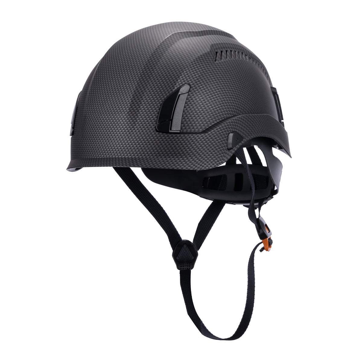 Front View of Type 1 ANSI/SEA Z89.1-2014 certified EcoPro Safety Helmet Carbon Color for Arborist, Industrial & Fall Protection. 