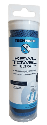 TechNiche® KewlTowel ULTRA in packaging with blue fabric
