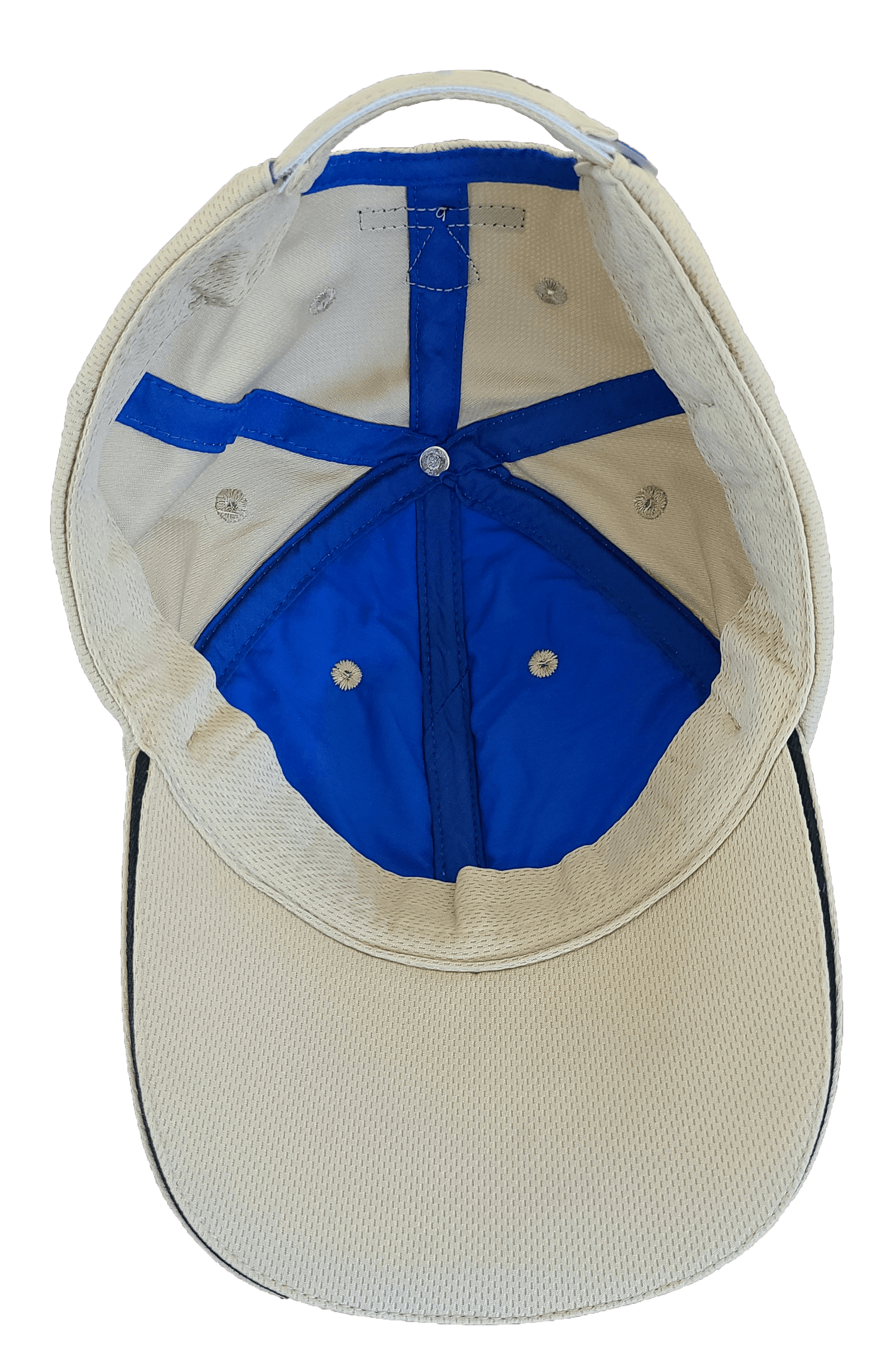 Interior view of the breathable Evap Headwear with blue lining and ventilation holes