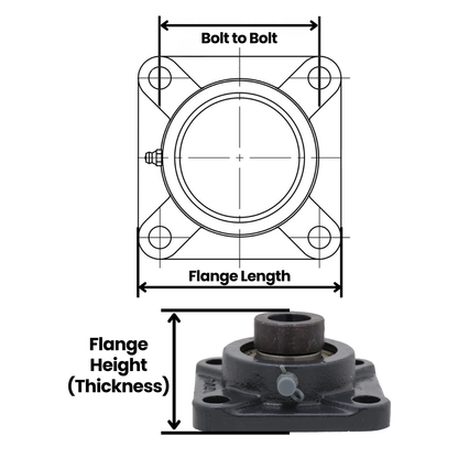 UCF215-48,  4-Bolt Flange Mounted Ball Bearing, 3.0" Bore (ID),  Insert Bearing: UC215-48,  Housing: F204