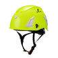 Green AeroPro Safety Helmets on white background. ANSI/ISEA Z89.1-2014 OSHA Certified Type 1 Class C Safety Helmets used for Construction, Rescue & Arborist. 