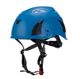 Front view of blue ClimbPro Climbing helmet EN 12492 & EN 397 certified. Ideal for climbing and high-movement activities.