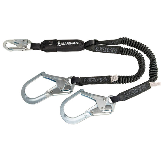 PRO 6' Stretch Energy Absorbing Lanyard: Dual Leg, Rebar Hooks