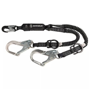PRO 6' Stretch Energy Absorbing Lanyard: 12' FF Dual Leg, Alu Rebar Hooks, Rescue Rings