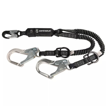 PRO 6' Stretch Energy Absorbing Lanyard: 12' FF Dual Leg, Alu Rebar Hooks, Rescue Rings
