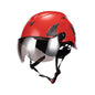 Front View of Red AeroPro ANSI/ISEA Z89.1-2014 Type 1 Class C Safety Helmet with Smoke Visor used for Construction, Rescue & Arborist. 