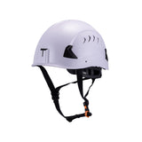 Front view of white M10 Frontier Type II Class C Safety Helmet , ANSI/ISEA Z89.1-2014 certifications. Type 2 helmet for use in construction, Construction, Arbor, and Industrial Work.