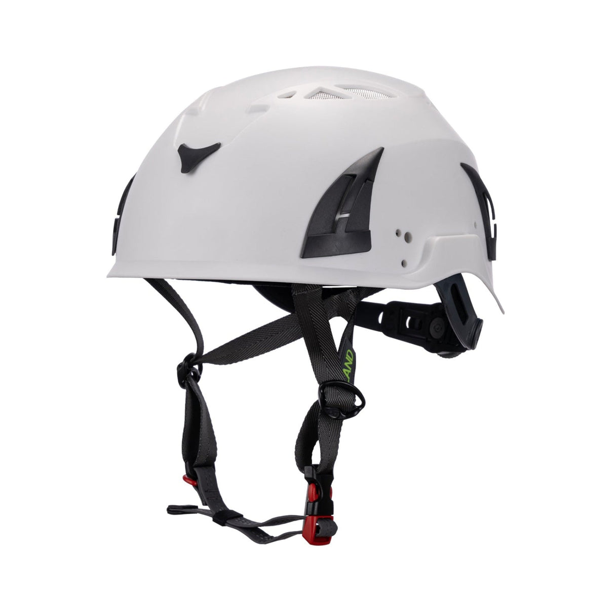 Front View of white ClimbPro Climbing helmet EN 12492 & EN 397 certified. Ideal for climbing and high-movement activities.